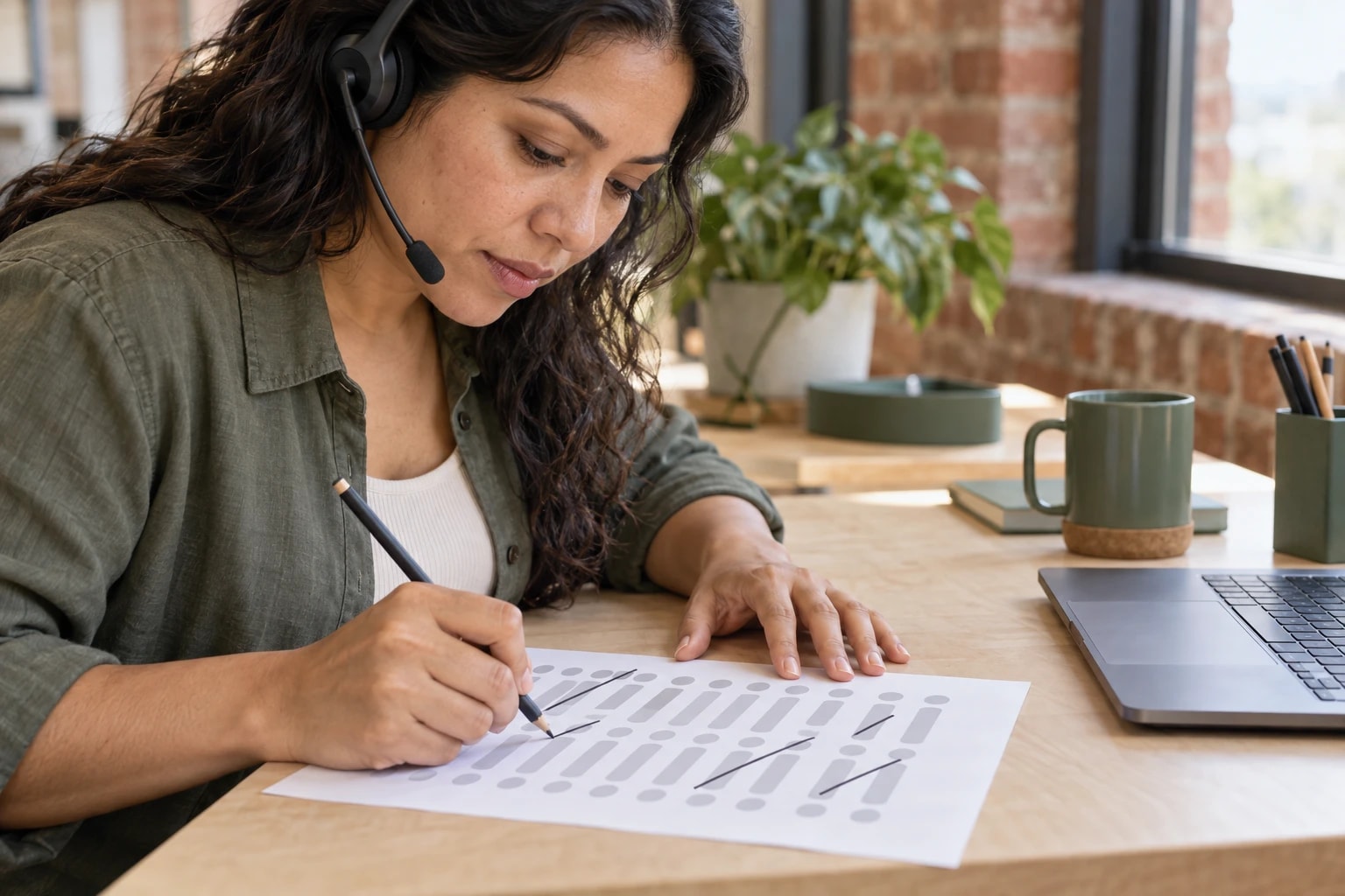 Illustrative: a caller crossing out wrong numbers on a printed list