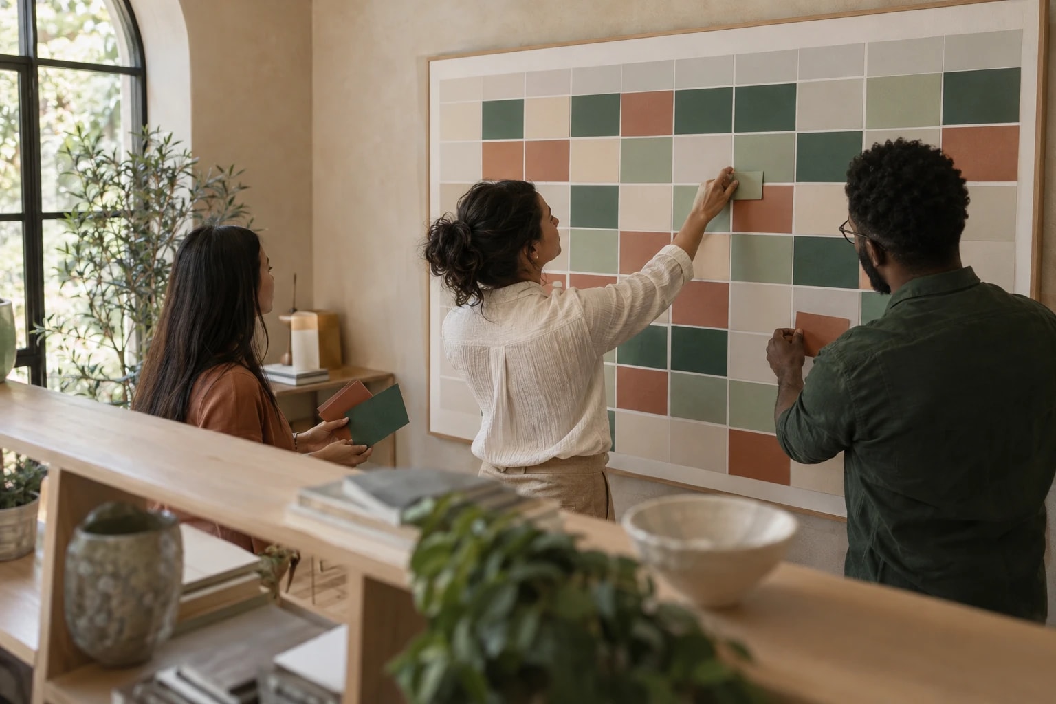 Illustrative: an account team mapping renewal dates on a wall calendar of colored blocks