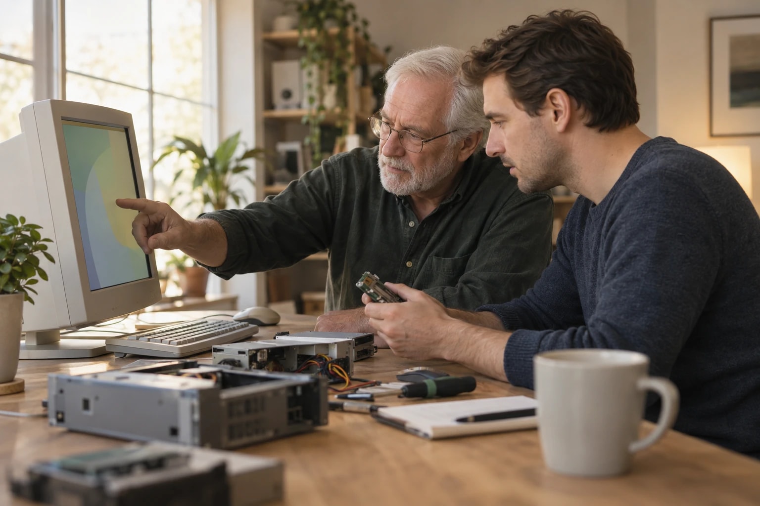 Illustrative scene for “A father and son team with a software focus”